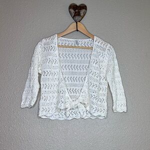 Cropped Crochet Tie Front Cardigan